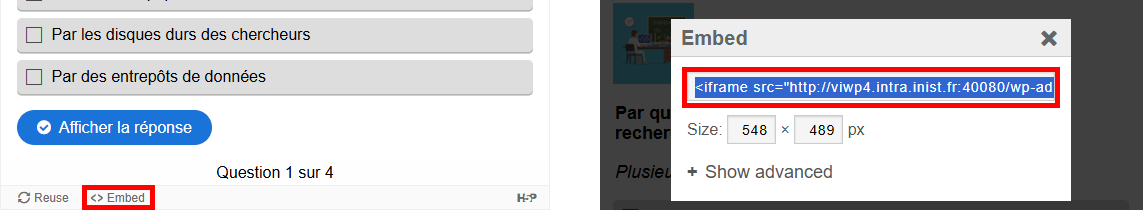 cliquer sur "embed", puis copiez le lien proposé pour le coller dans votre site web.