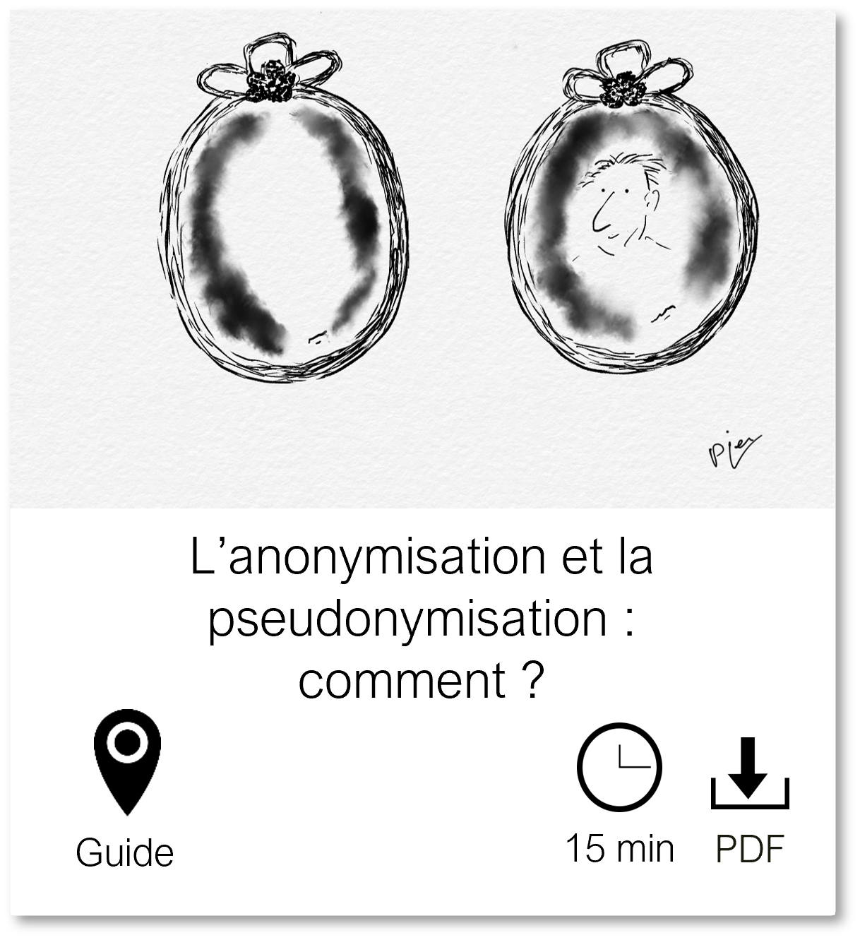 Vignette vers la page L'anonymisation et la pseudonymisation : comment, Guide, durée de lecture 15 minutes, fichier PDF accessible téléchargeable