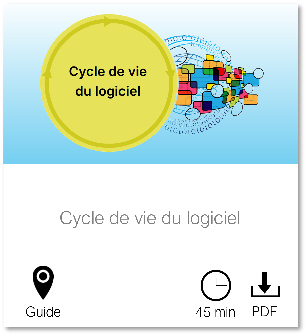 Vignette vers la page Cycle de vie du logiciel, Guide, fichier PDF accessible téléchargeable, durée de lecture 45 minutes