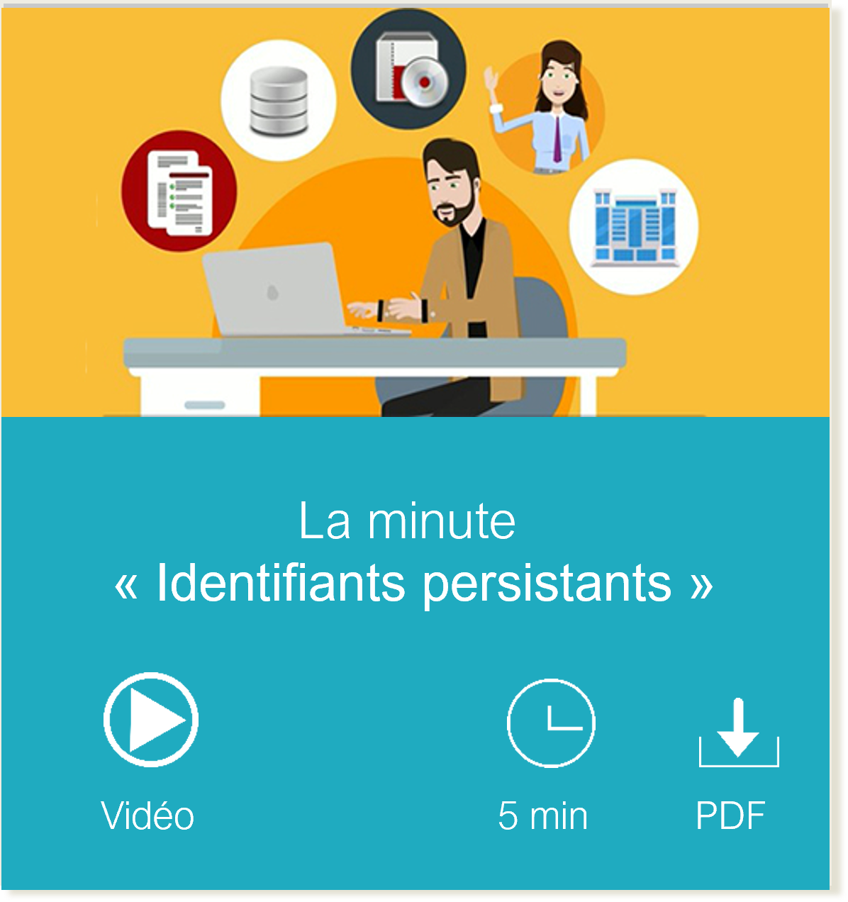 Vignette vers la page La minute Identifiants persistants, Vidéo, durée de lecture 5 minutes et fichier PDF accessible téléchargeable